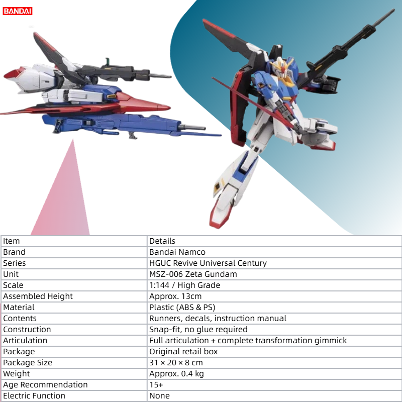 【OP VOORRAAD】Bandai HGUC 1/144 - Model Kit Zeta Gundam recensie en prijs